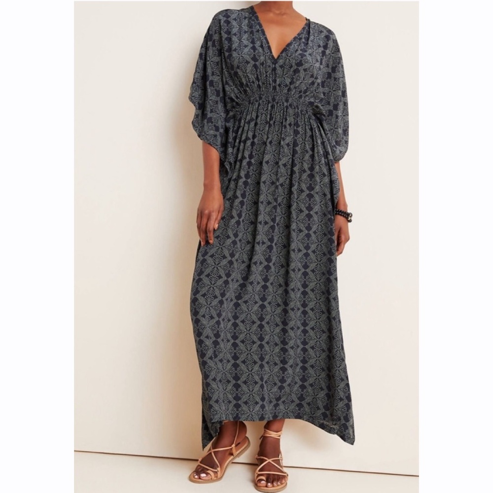 Rajuta Sheth Anthropologie Marie Cinch Kaftan Maxi Dress Semi Sheer OSFM